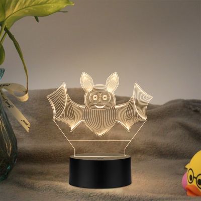 3D Illusion  Bat Animal Led Night Lamp with Warm White Color Room Decor